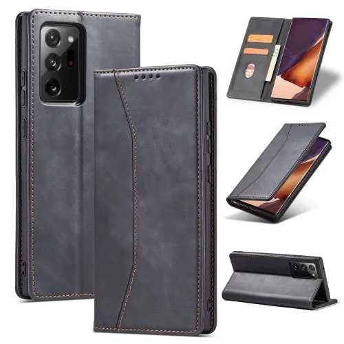For Samsung Galaxy Note 20 Skin-feel Calfskin Texture Magnetic Dual-Fold Horizontal Flip Leather