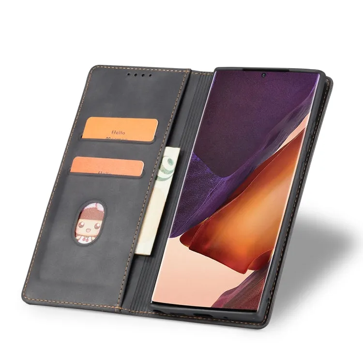 For Samsung Galaxy Note 20 Skin-feel Calfskin Texture Magnetic Dual-Fold Horizontal Flip Leather