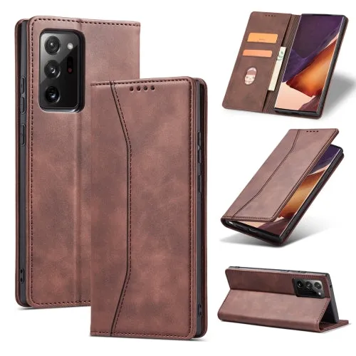 For Samsung Galaxy Note 20 Skin-feel Calfskin Texture Magnetic Dual-Fold Horizontal Flip Leather