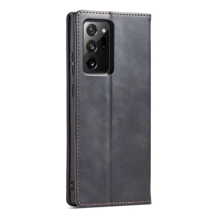 For Samsung Galaxy Note 20 Skin-feel Calfskin Texture Magnetic Dual-Fold Horizontal Flip Leather