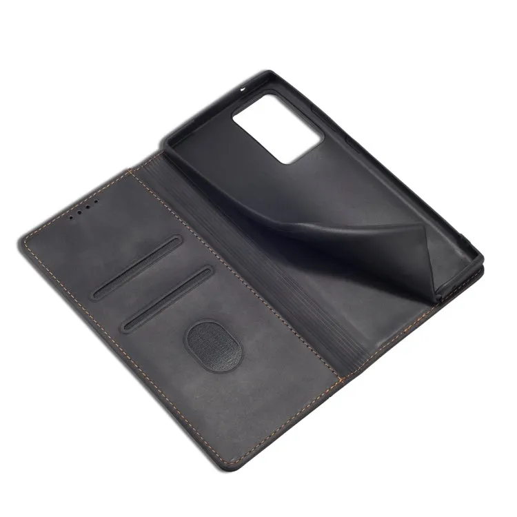 For Samsung Galaxy Note 20 Skin-feel Calfskin Texture Magnetic Dual-Fold Horizontal Flip Leather