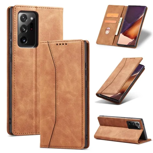 For Samsung Galaxy Note 20 Skin-feel Calfskin Texture Magnetic Dual-Fold Horizontal Flip Leather