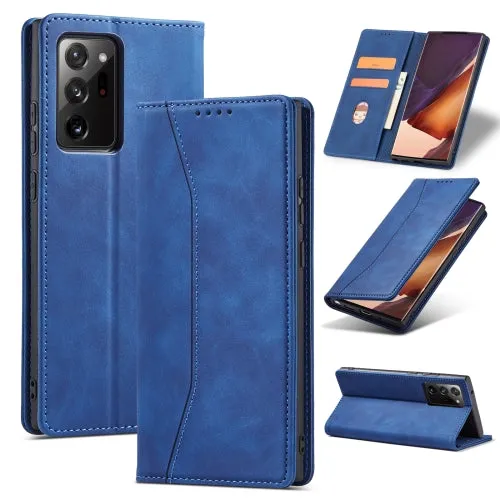 For Samsung Galaxy Note 20 Skin-feel Calfskin Texture Magnetic Dual-Fold Horizontal Flip Leather