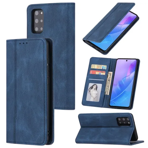 For Samsung Galaxy Note 20 Skin Feel Pressure Line Magnetic Horizontal Flip Leather Case with Holder