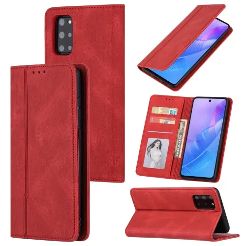 For Samsung Galaxy Note 20 Skin Feel Pressure Line Magnetic Horizontal Flip Leather Case with Holder