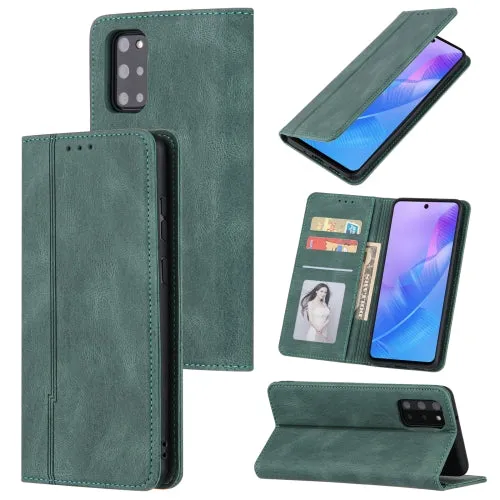For Samsung Galaxy Note 20 Skin Feel Pressure Line Magnetic Horizontal Flip Leather Case with Holder