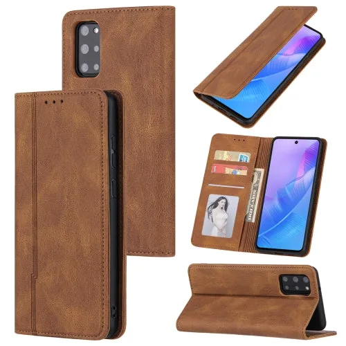 For Samsung Galaxy Note 20 Skin Feel Pressure Line Magnetic Horizontal Flip Leather Case with Holder