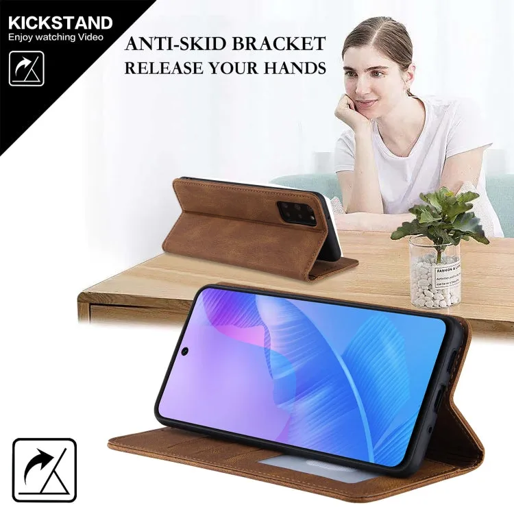For Samsung Galaxy Note 20 Skin Feel Pressure Line Magnetic Horizontal Flip Leather Case with Holder