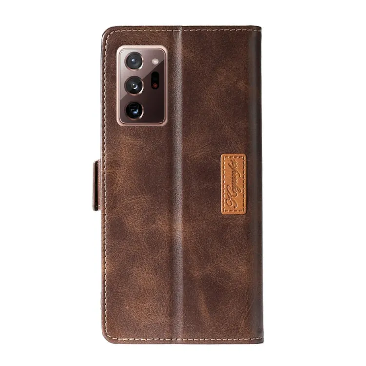 For Samsung Galaxy Note20 Retro Texture Contrast Color Side Buckle Horizontal Flip Leather Case