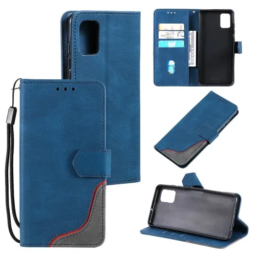 For Samsung Galaxy Note20 Three-color Stitching Calf Texture Horizontal Flip Leather Case with