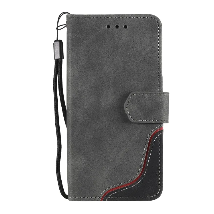 For Samsung Galaxy Note20 Three-color Stitching Calf Texture Horizontal Flip Leather Case with