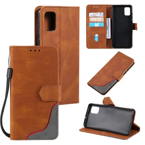 For Samsung Galaxy Note20 Three-color Stitching Calf Texture Horizontal Flip Leather Case with