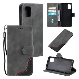 For Samsung Galaxy Note20 Three-color Stitching Calf Texture Horizontal Flip Leather Case with