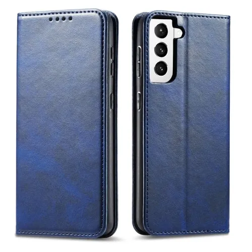 For Samsung Galaxy S21  5G Calf Texture Magnetic Horizontal Flip Leather Case with Holder