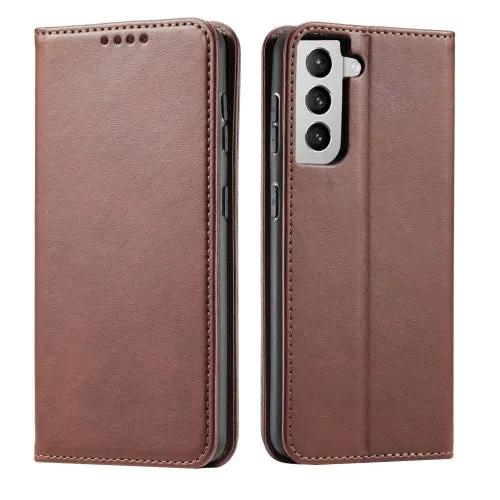 For Samsung Galaxy S21  5G Calf Texture Magnetic Horizontal Flip Leather Case with Holder