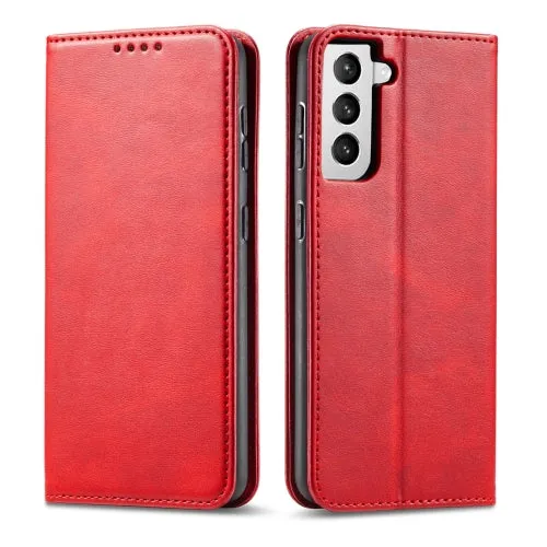 For Samsung Galaxy S21  5G Calf Texture Magnetic Horizontal Flip Leather Case with Holder