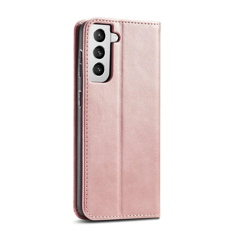 For Samsung Galaxy S21  5G Calf Texture Magnetic Horizontal Flip Leather Case with Holder