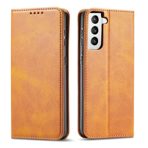 For Samsung Galaxy S21  5G Calf Texture Magnetic Horizontal Flip Leather Case with Holder
