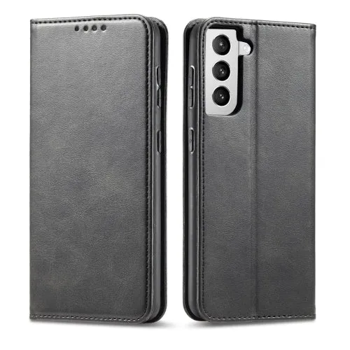 For Samsung Galaxy S21  5G Calf Texture Magnetic Horizontal Flip Leather Case with Holder