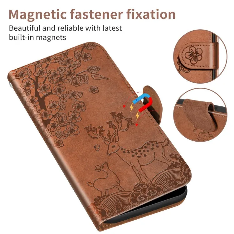 For Samsung Galaxy S21  5G Sika Deer Embossing Pattern Horizontal Flip PU Leather Case with Holder
