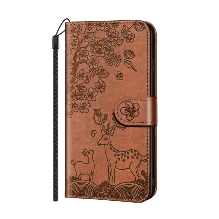 For Samsung Galaxy S21  5G Sika Deer Embossing Pattern Horizontal Flip PU Leather Case with Holder