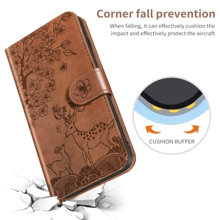 For Samsung Galaxy S21  5G Sika Deer Embossing Pattern Horizontal Flip PU Leather Case with Holder