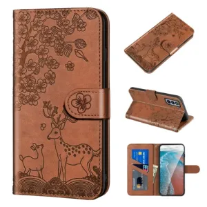 For Samsung Galaxy S21  5G Sika Deer Embossing Pattern Horizontal Flip PU Leather Case with Holder