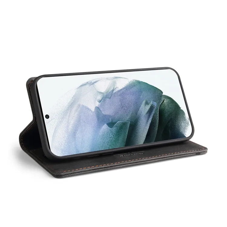 For Samsung Galaxy S21  5G Skin Feel Anti-theft Brush Horizontal Flip Leather Case with Holder