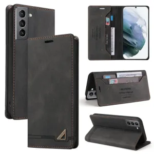 For Samsung Galaxy S21  5G Skin Feel Anti-theft Brush Horizontal Flip Leather Case with Holder