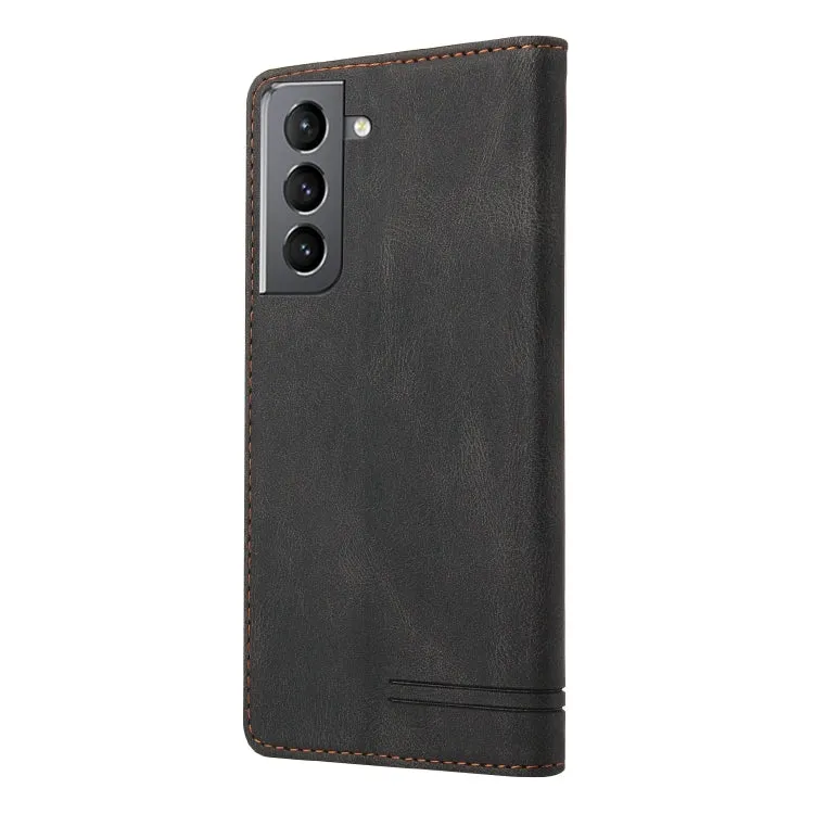 For Samsung Galaxy S21  5G Skin Feel Anti-theft Brush Horizontal Flip Leather Case with Holder