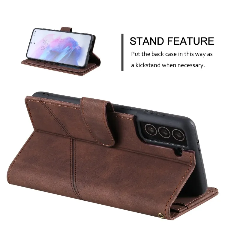For Samsung Galaxy S21  5G Skin Feel Business Horizontal Flip PU Leather Case with Holder