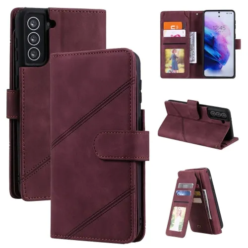 For Samsung Galaxy S21  5G Skin Feel Business Horizontal Flip PU Leather Case with Holder