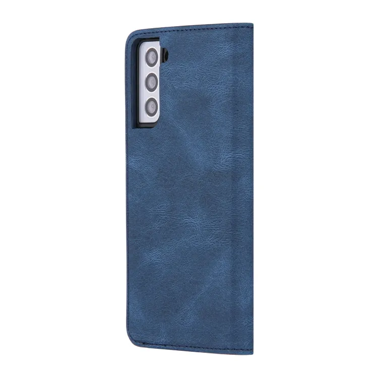 For Samsung Galaxy S21  5G Skin Feel Pressure Line Magnetic Horizontal Flip Leather Case with