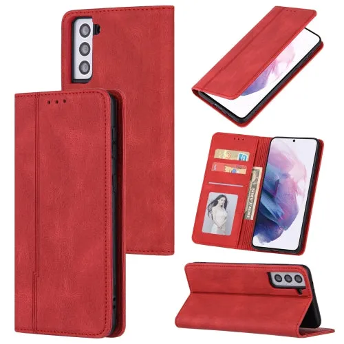 For Samsung Galaxy S21  5G Skin Feel Pressure Line Magnetic Horizontal Flip Leather Case with