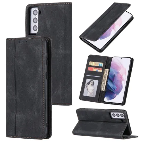 For Samsung Galaxy S21  5G Skin Feel Pressure Line Magnetic Horizontal Flip Leather Case with