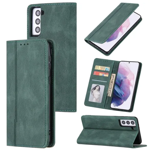 For Samsung Galaxy S21  5G Skin Feel Pressure Line Magnetic Horizontal Flip Leather Case with