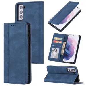 For Samsung Galaxy S21  5G Skin Feel Pressure Line Magnetic Horizontal Flip Leather Case with