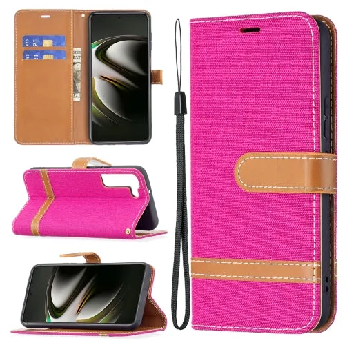 For Samsung Galaxy S22 5G Color Matching Denim Texture Leather Case with Holder  Card Slots
