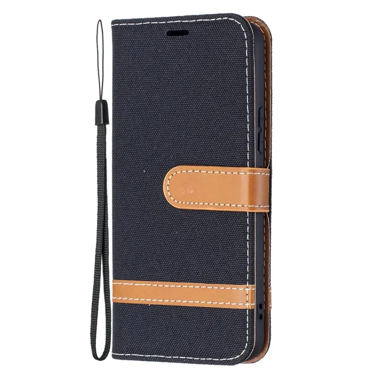 For Samsung Galaxy S22 5G Color Matching Denim Texture Leather Case with Holder  Card Slots
