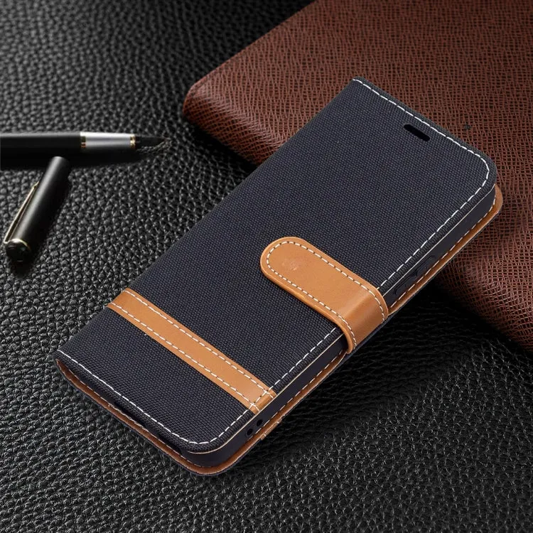 For Samsung Galaxy S22 5G Color Matching Denim Texture Leather Case with Holder  Card Slots