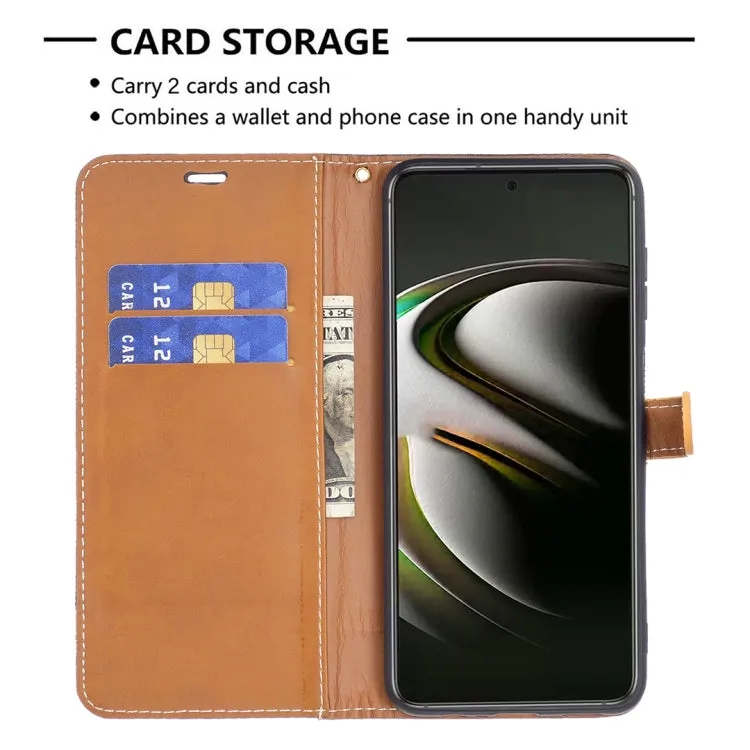 For Samsung Galaxy S22 5G Color Matching Denim Texture Leather Case with Holder  Card Slots