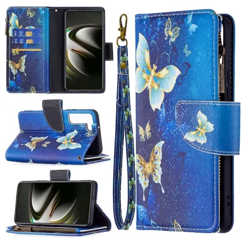 For Samsung Galaxy S22 5G Colored Drawing Pattern Zipper Horizontal Flip Phone Leather Case with