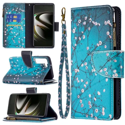For Samsung Galaxy S22 5G Colored Drawing Pattern Zipper Horizontal Flip Phone Leather Case with