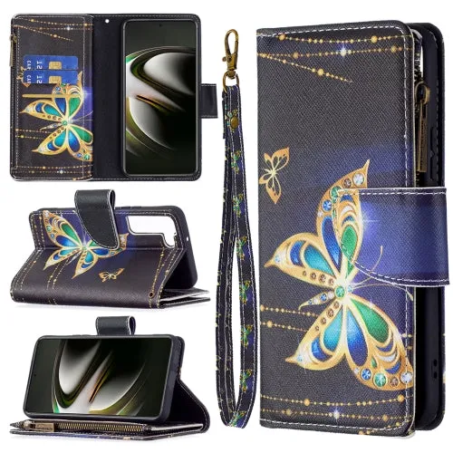 For Samsung Galaxy S22 5G Colored Drawing Pattern Zipper Horizontal Flip Phone Leather Case with