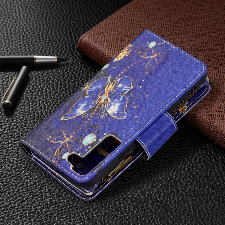 For Samsung Galaxy S22 5G Colored Drawing Pattern Zipper Horizontal Flip Phone Leather Case with