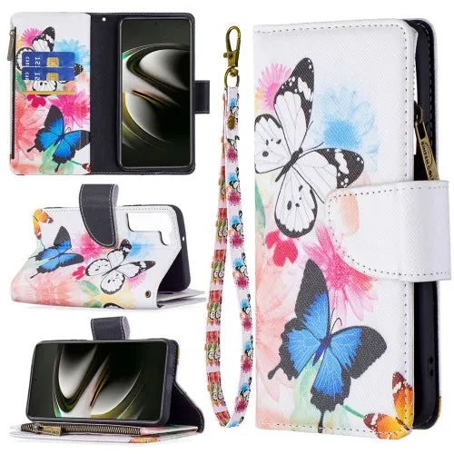 For Samsung Galaxy S22 5G Colored Drawing Pattern Zipper Horizontal Flip Phone Leather Case with