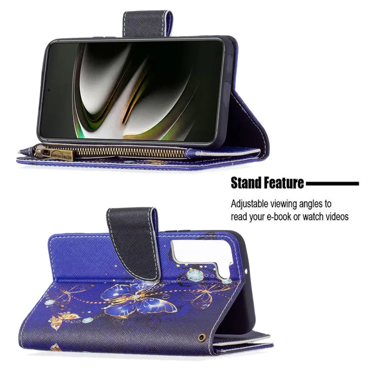For Samsung Galaxy S22 5G Colored Drawing Pattern Zipper Horizontal Flip Phone Leather Case with