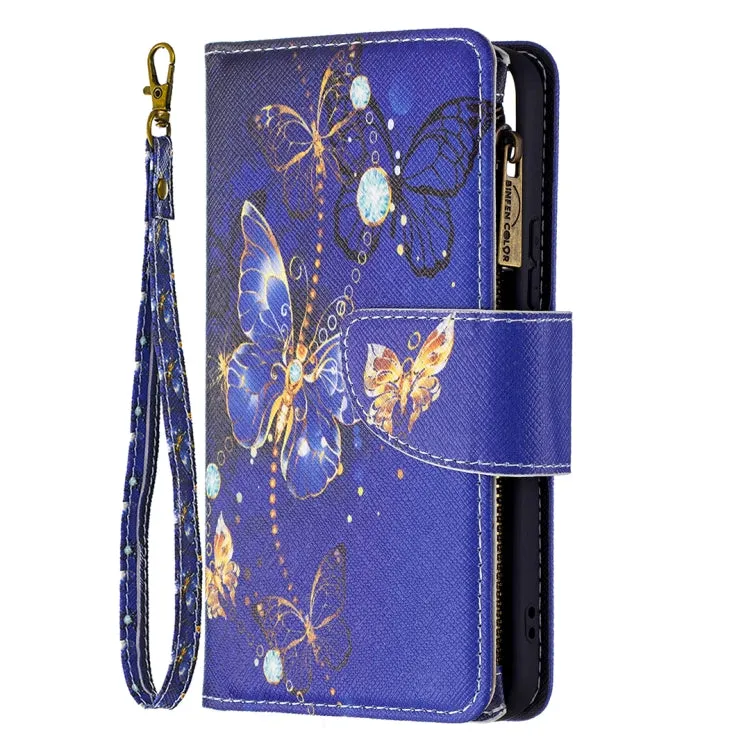 For Samsung Galaxy S22 5G Colored Drawing Pattern Zipper Horizontal Flip Phone Leather Case with