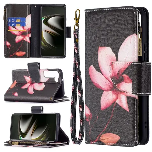 For Samsung Galaxy S22 5G Colored Drawing Pattern Zipper Horizontal Flip Phone Leather Case with
