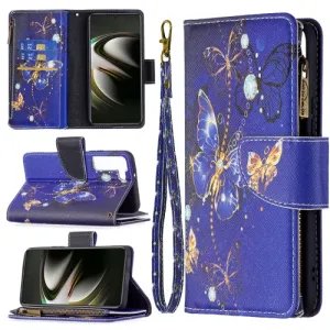 For Samsung Galaxy S22 5G Colored Drawing Pattern Zipper Horizontal Flip Phone Leather Case with